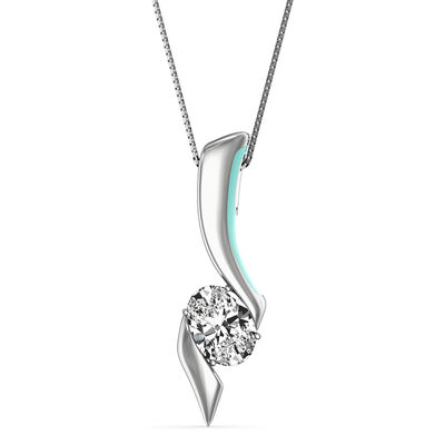 Sirena Oval Lab Grown .50ctw. Diamond Aquarius Pendant with Side Color in 14k Yellow Gold